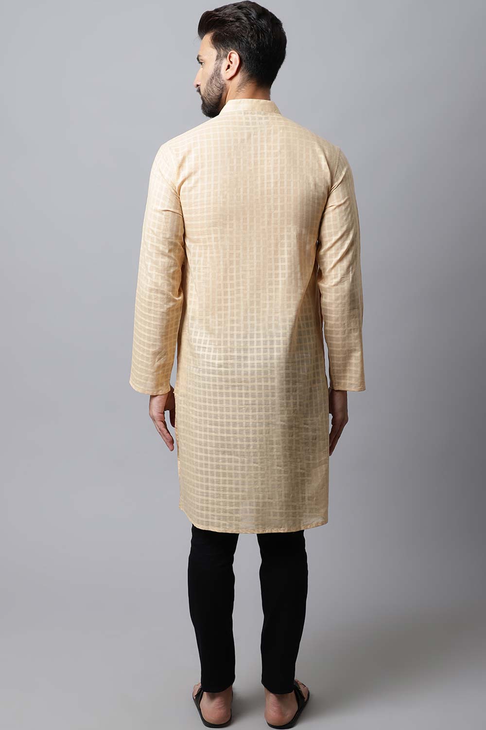 Men's Light Beige Solid Full Sleeve Long Kurta Top (LPP-CHK1200-BGC)