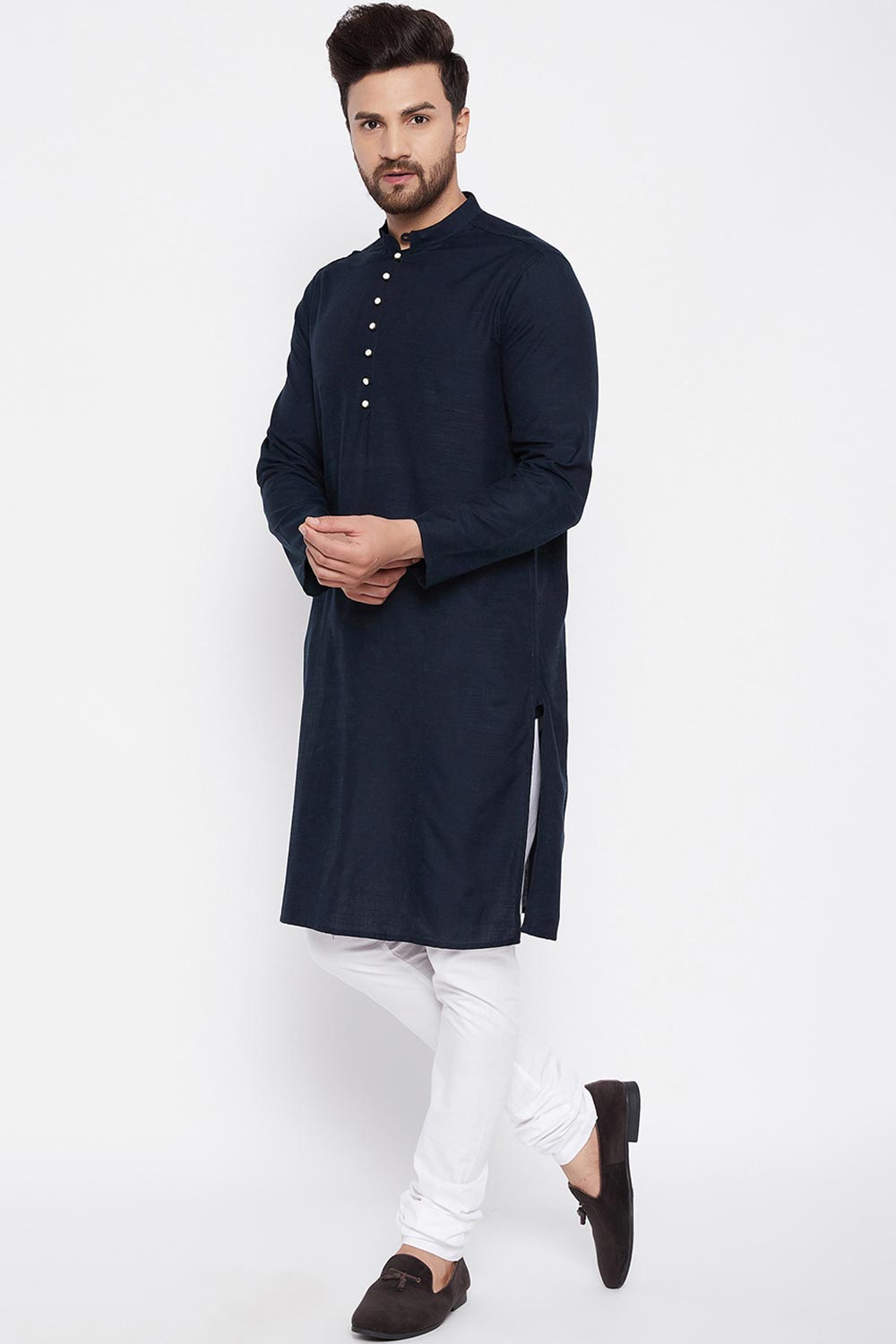 Buy Men's Linen Solid Kurta in Blue