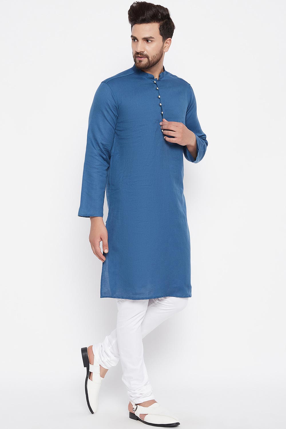 Shop Men's Dupion Art Silk Kurta in Blue