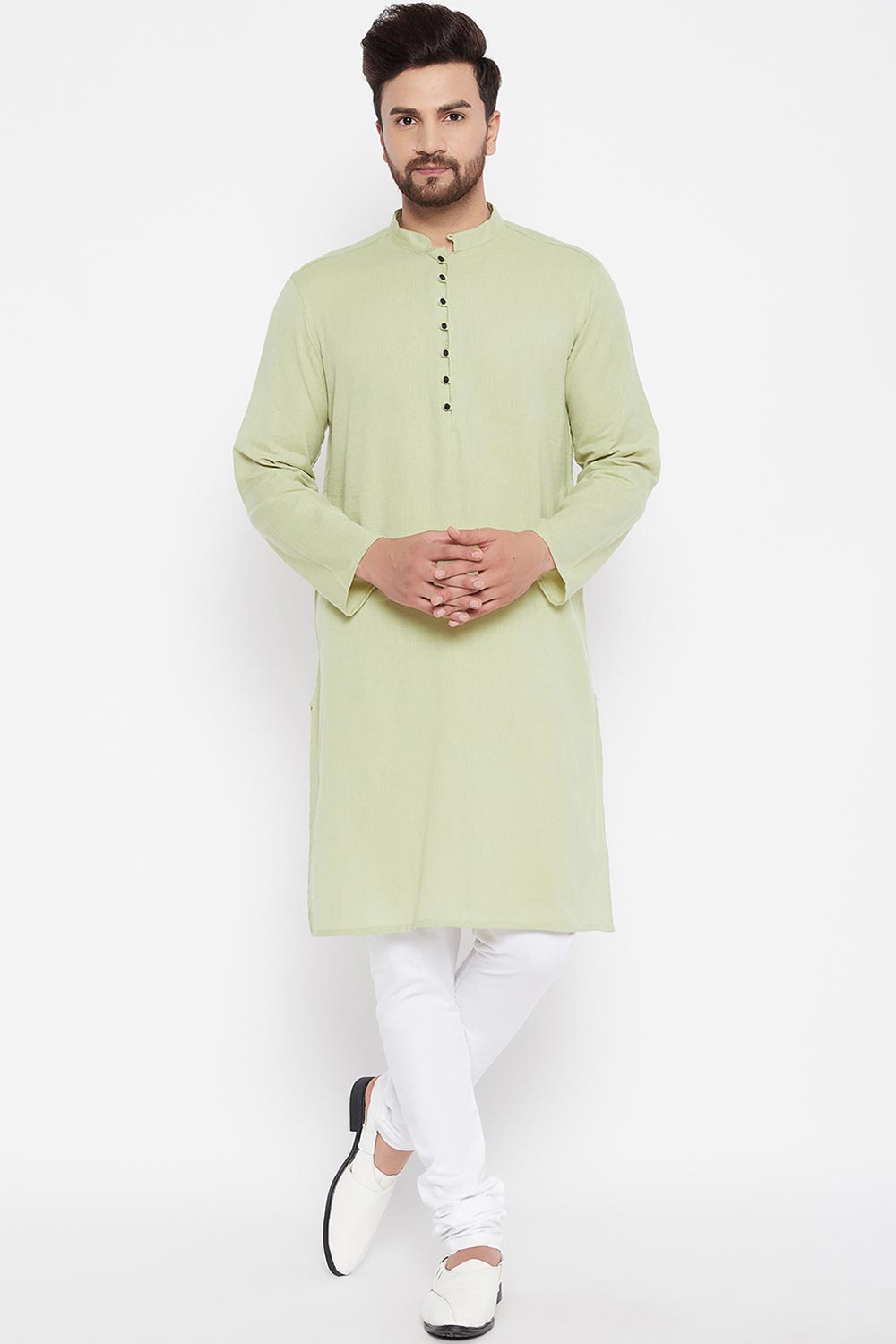 Buy Men's Linen Solid Kurta in Green