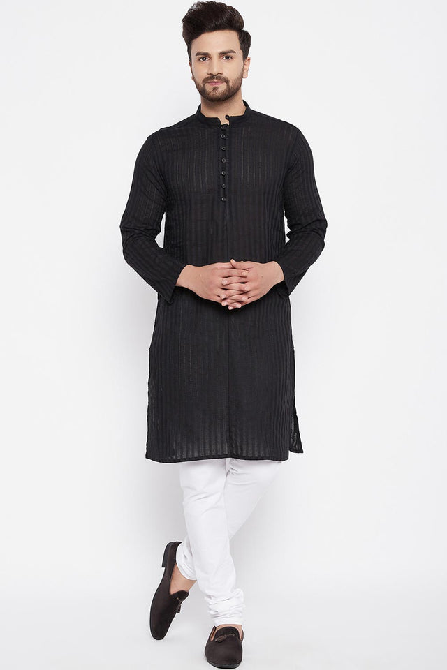 Buy Men's Blended Cotton Solid Kurta in Black