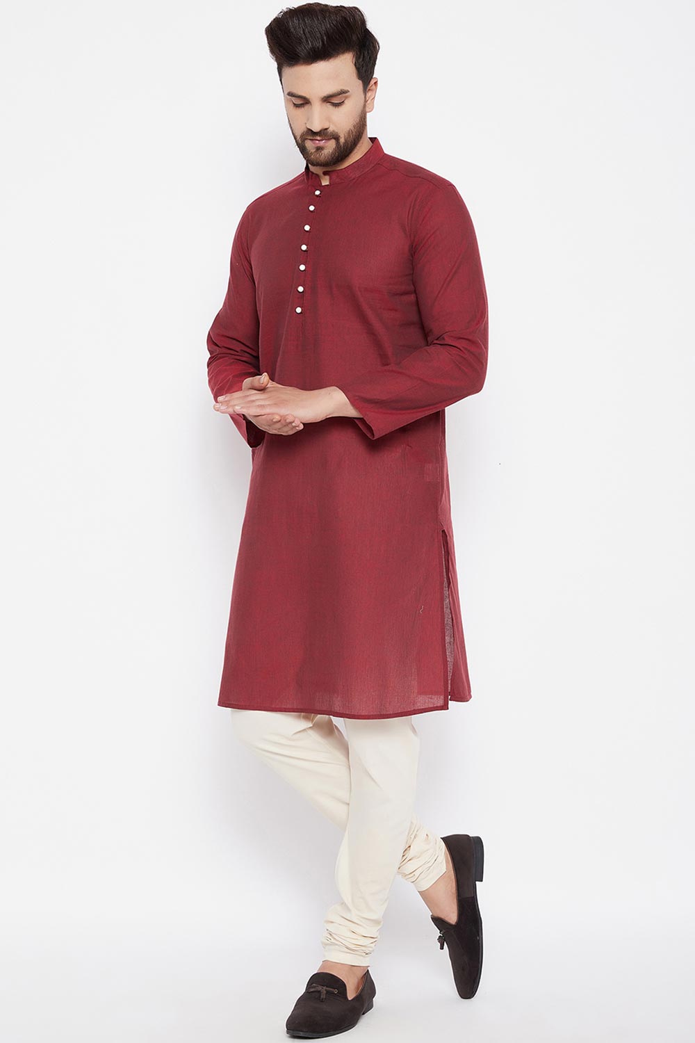 Buy Men's Solid Kurta in Maroon