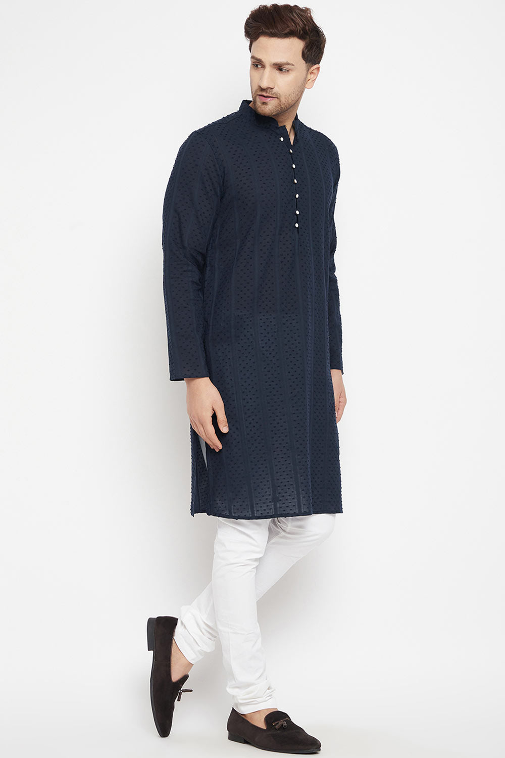 Buy Men's Pure Cotton Solid Kurta in Blue