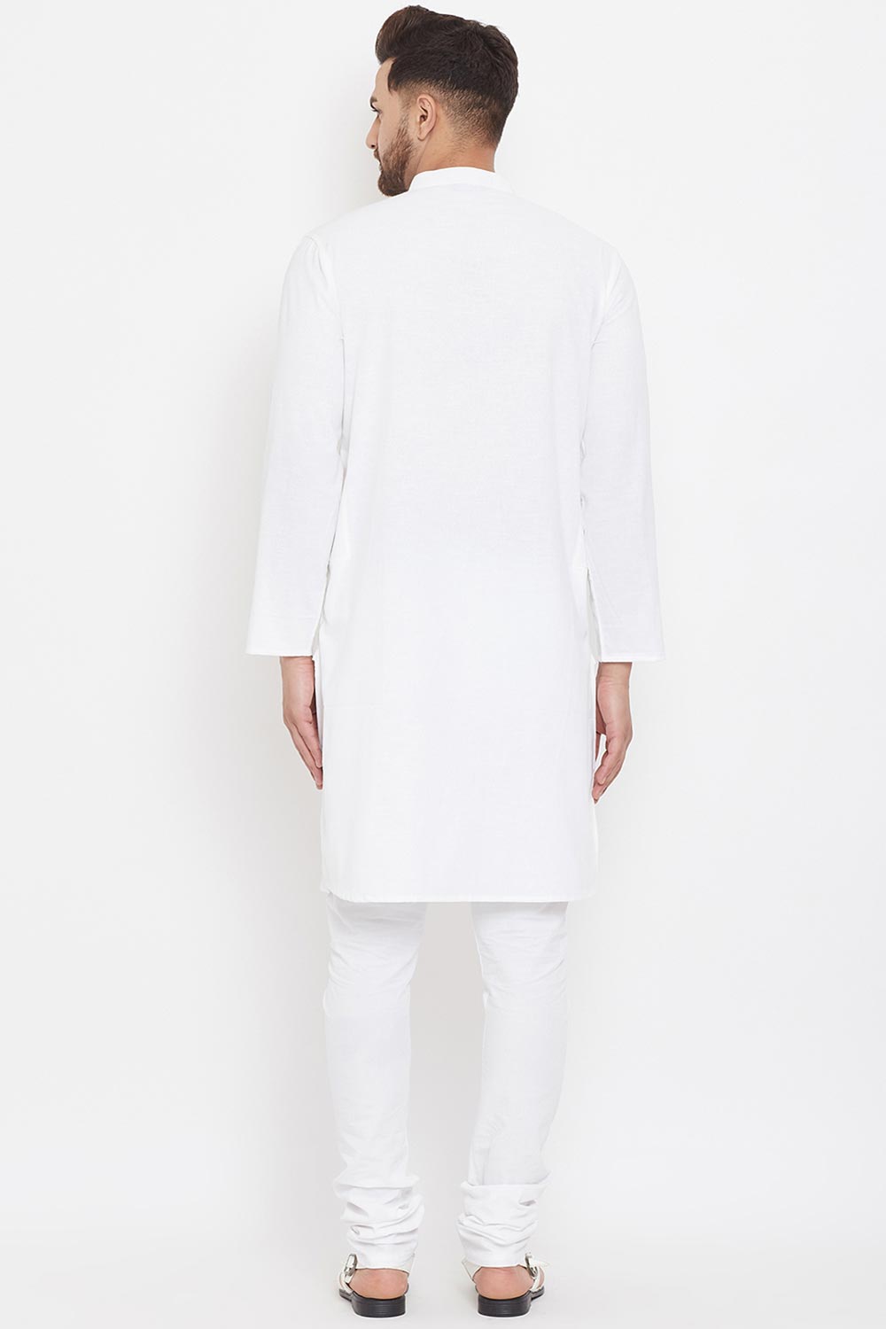 Buy Men's Blended Cotton Solid Kurta in White - Zoom In