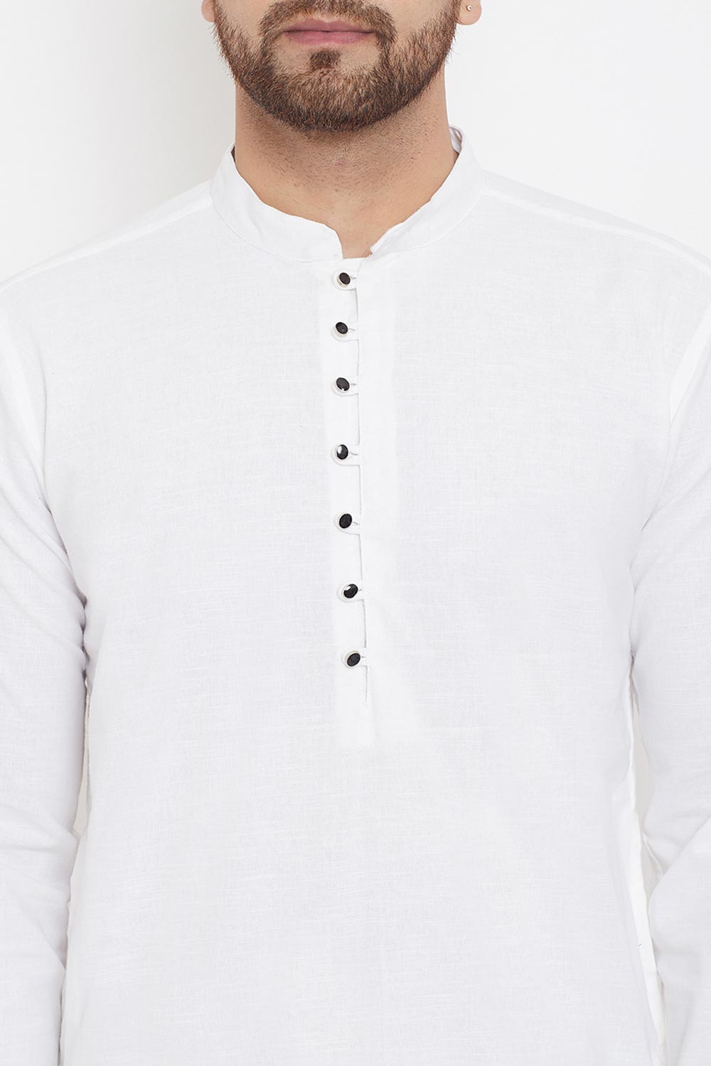 Buy Men's Blended Cotton Solid Kurta in White - Zoom Out