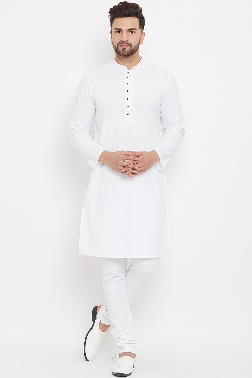 Buy Men's Blended Cotton Solid Kurta in White Online