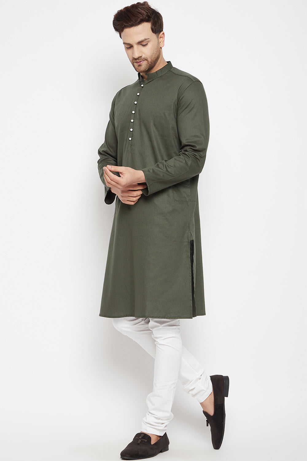 Buy Men's Pure Cotton Solid Kurta in Green