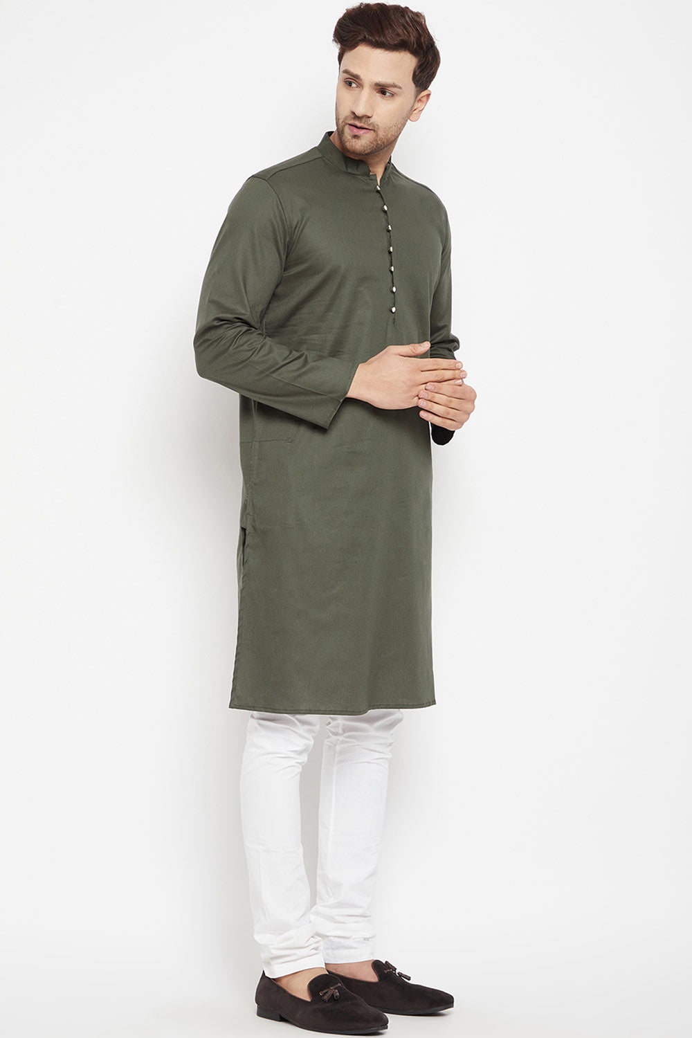 Buy Men's Pure Cotton Solid Kurta in Green