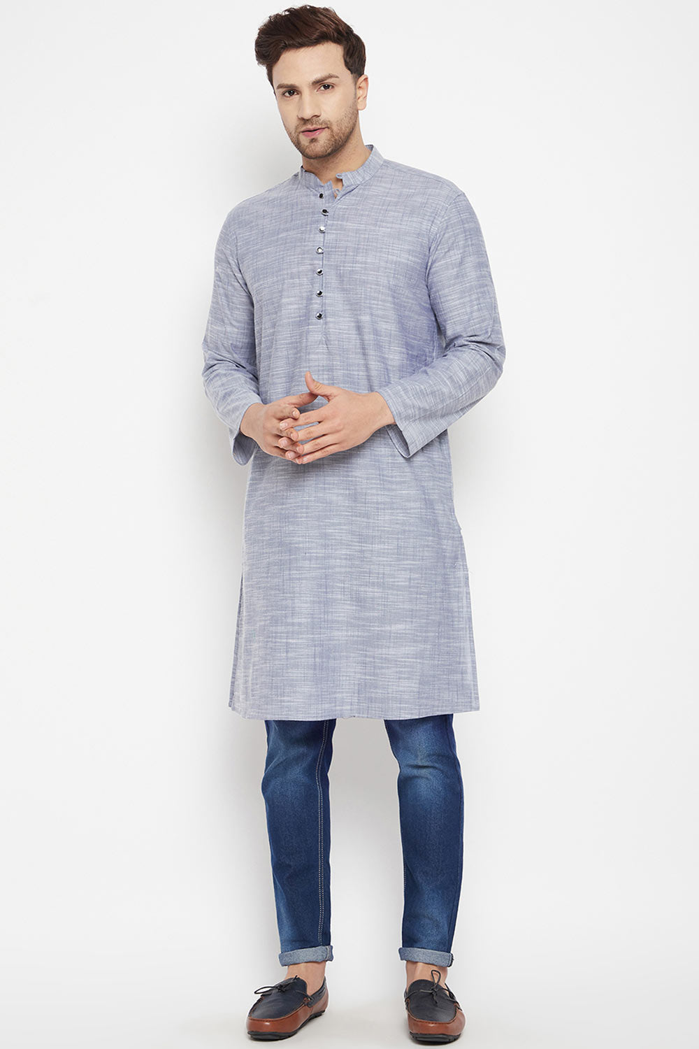 Buy Men's Pure Cotton Solid Kurta in Grey