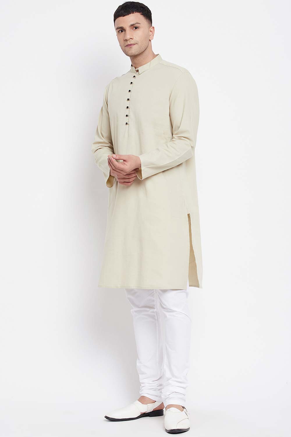 Buy Men's Pure Cotton Woven Long Kurta in Navy Blue - Back