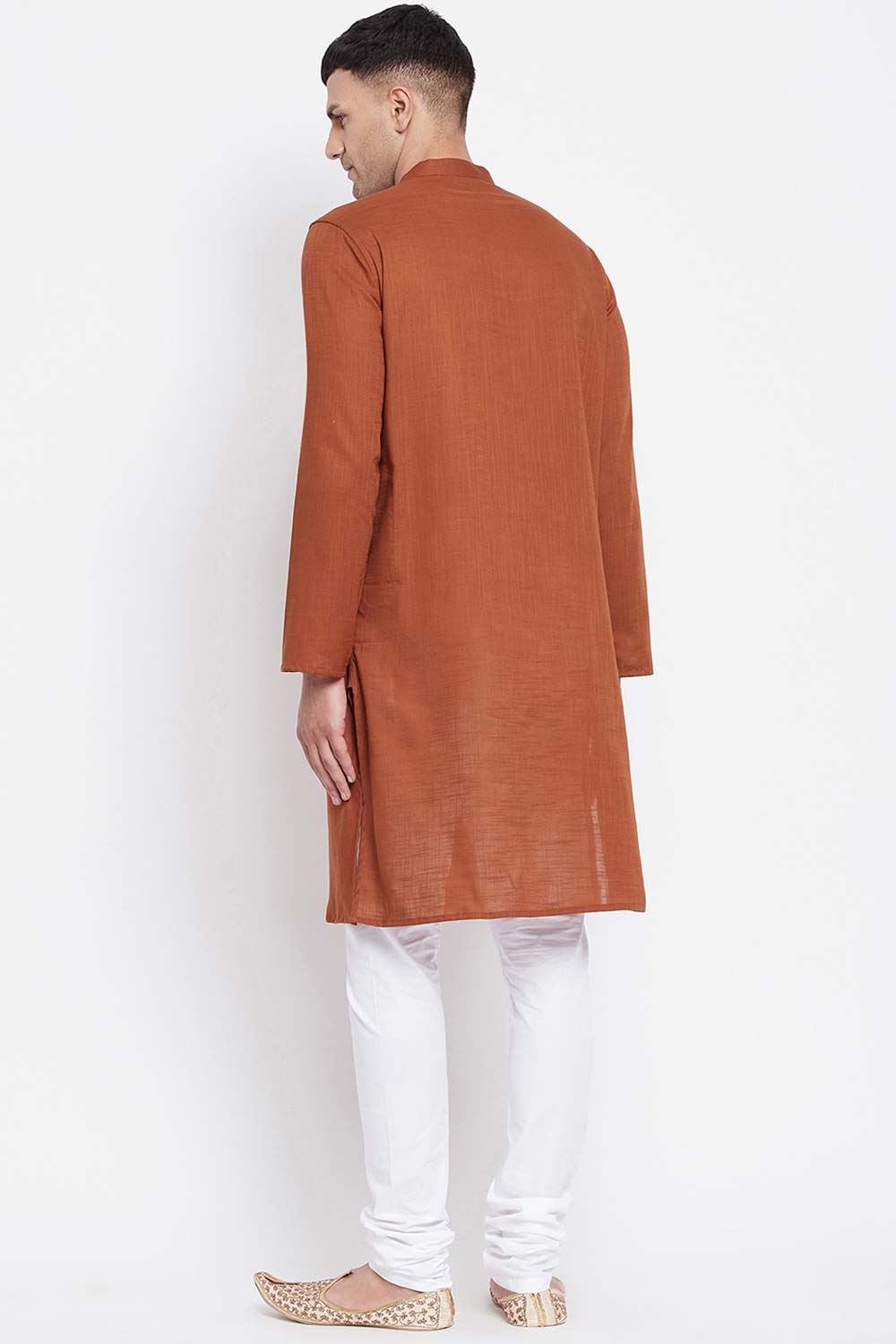 Buy Men's Pure Cotton Solid Long Kurta in Light Brown - Zoom in
