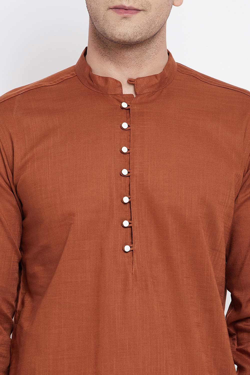 Buy Men's Pure Cotton Solid Long Kurta in Light Brown - Zoom Out