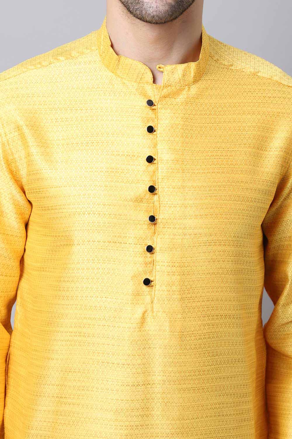 Men's Light Yellow Self-Design Full Sleeve Long Kurta Top (LPP-SLK1187-YWB)