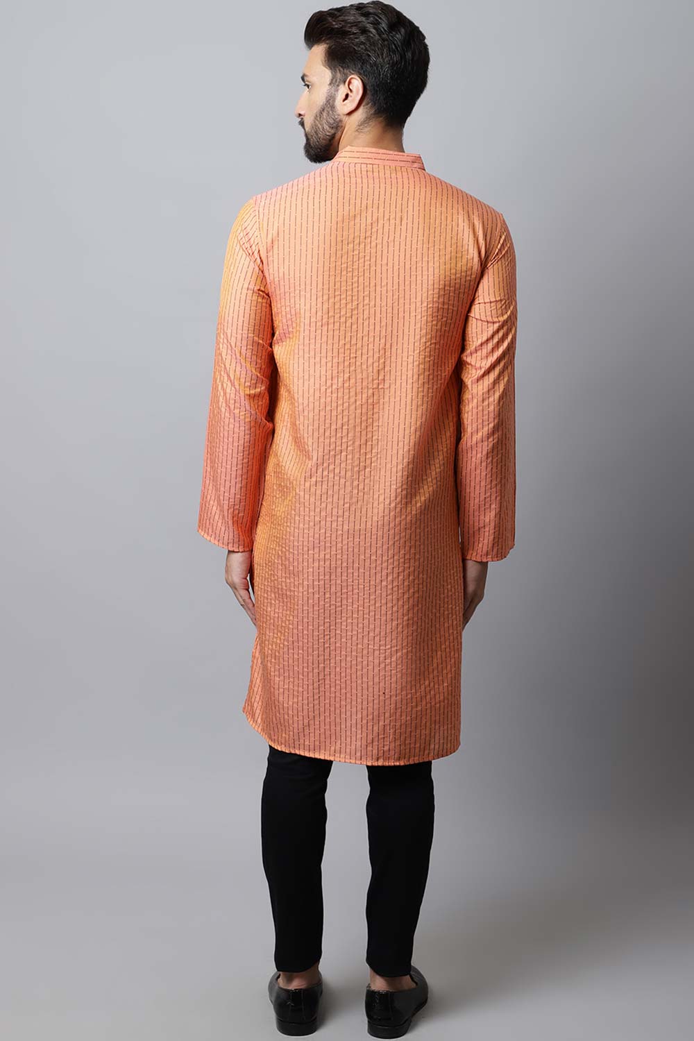 Men's Light Red Self-Design Full Sleeve Long Kurta Top (LPP-STR1199-RSC)