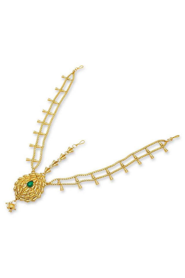 Buy Women's Alloy Maangtika in Gold and Gren Online