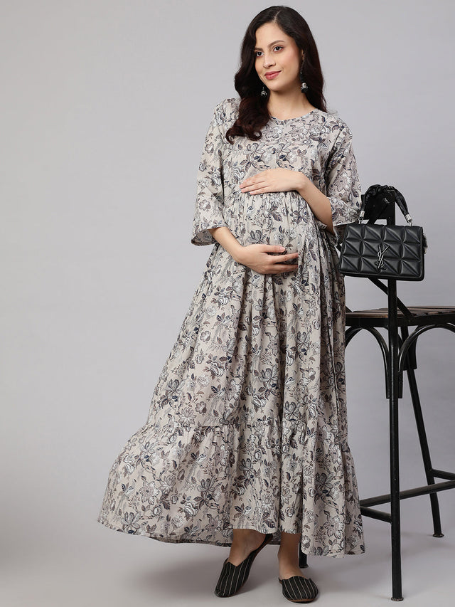Grey Pure Cotton Printed Dresses
