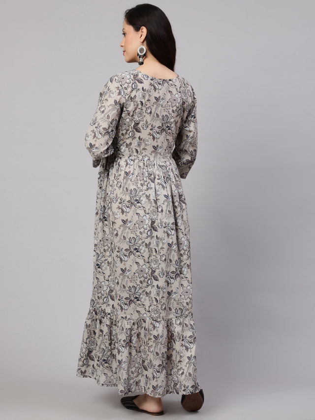 Grey Pure Cotton Printed Dresses