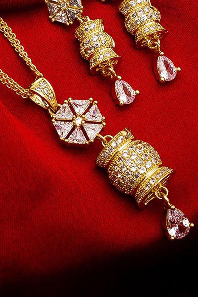 Shop Alloy Mangalsutra and Earrings For Women's Set in Gold and White At KarmaPlace