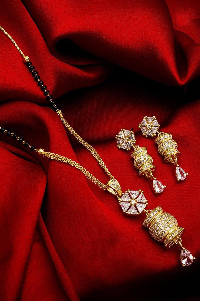Buy Women's Alloy Mangalsutra and Earrings Set in Gold and White Online