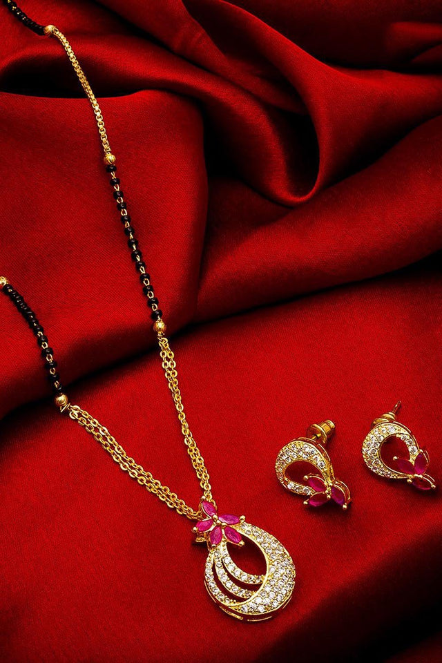 Buy Women's Alloy Mangalsutra and Earrings Set in Gold and White Online
