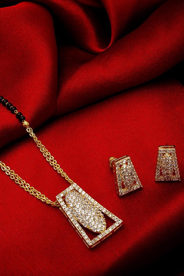 Buy Women's Alloy Mangalsutra and Earrings Set in Gold and White Online