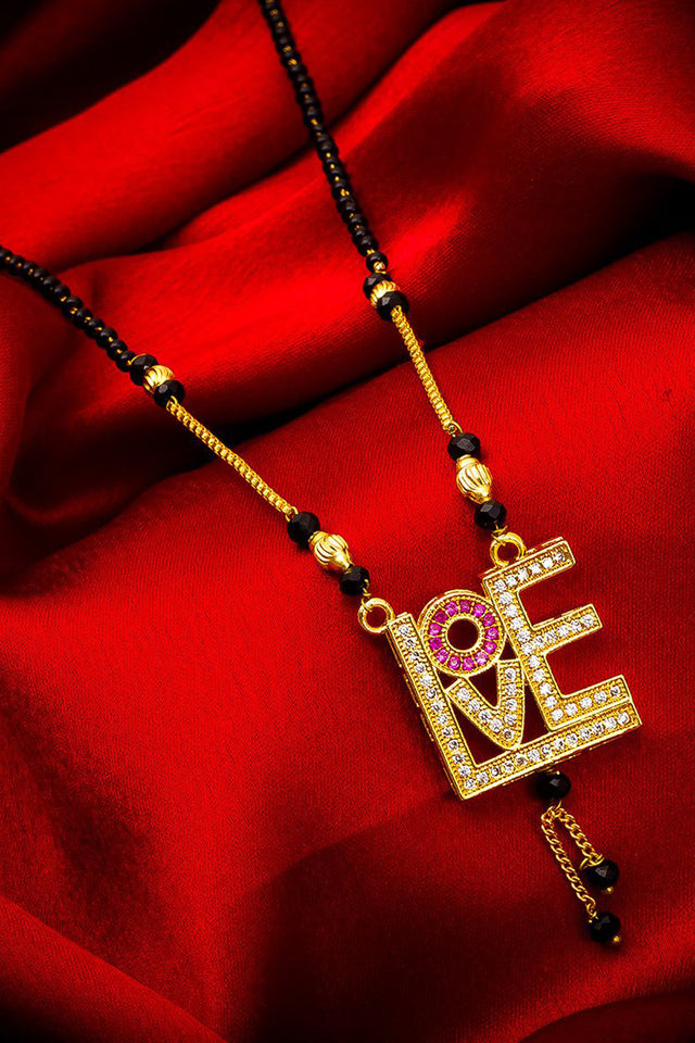 Buy Women's Alloy Mangalsutra Set in Gold and Pink Online