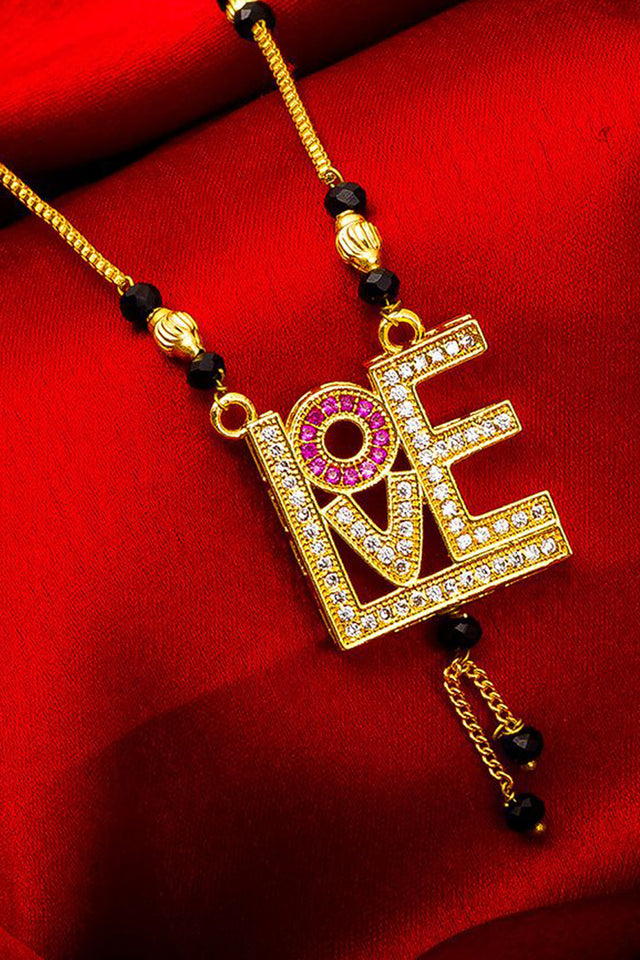 Shop Alloy Mangalsutra For Women's Set in Gold and Pink At KarmaPlace