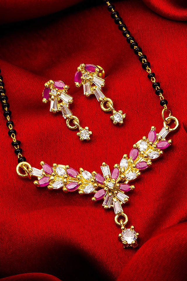 Shop Alloy Mangalsutra For Women's Set in Gold and Pink At KarmaPlace
