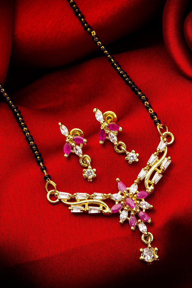 Buy Women's Alloy Mangalsutra Set in Gold and Pink Online