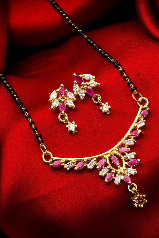 Buy Women's Alloy Mangalsutra Set in Gold and Pink Online