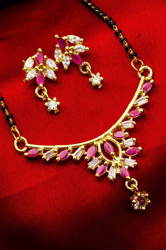 Shop Alloy Mangalsutra For Women's Set in Gold and Pink At KarmaPlace