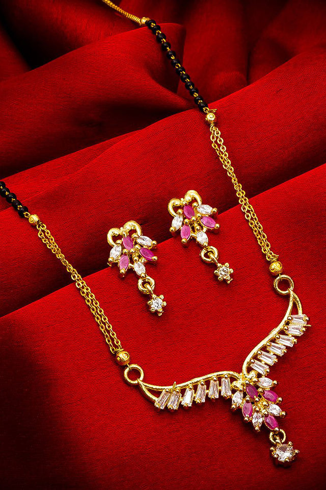 Buy Women's Alloy Mangalsutra Set in Gold and Pink Online