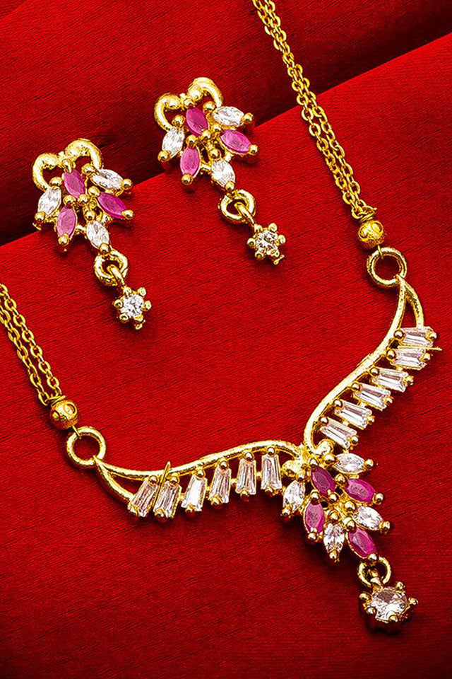 Shop Alloy Mangalsutra For Women's Set in Gold and Pink At KarmaPlace