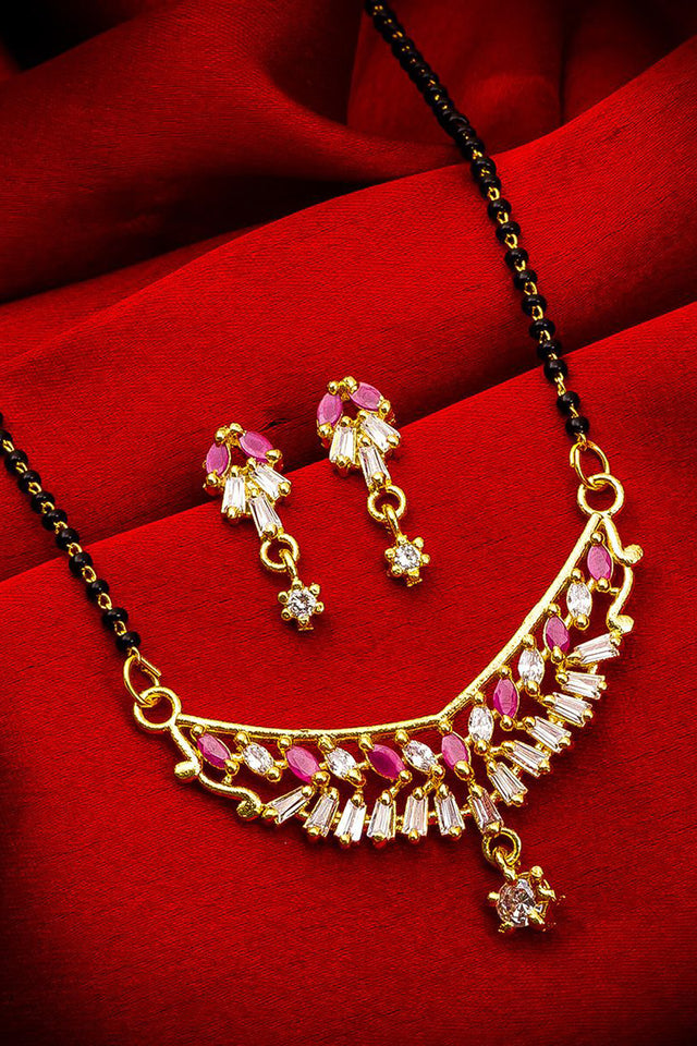 Buy Women's Alloy Mangalsutra Set in Gold and Pink Online