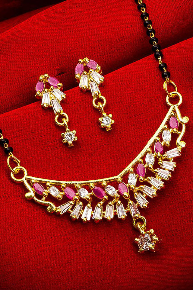Shop Alloy Mangalsutra For Women's Set in Gold and Pink At KarmaPlace