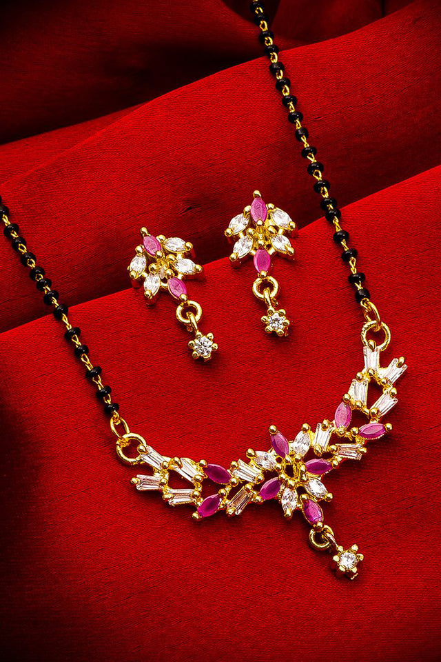Buy Women's Alloy Mangalsutra Set in Gold and Pink Online