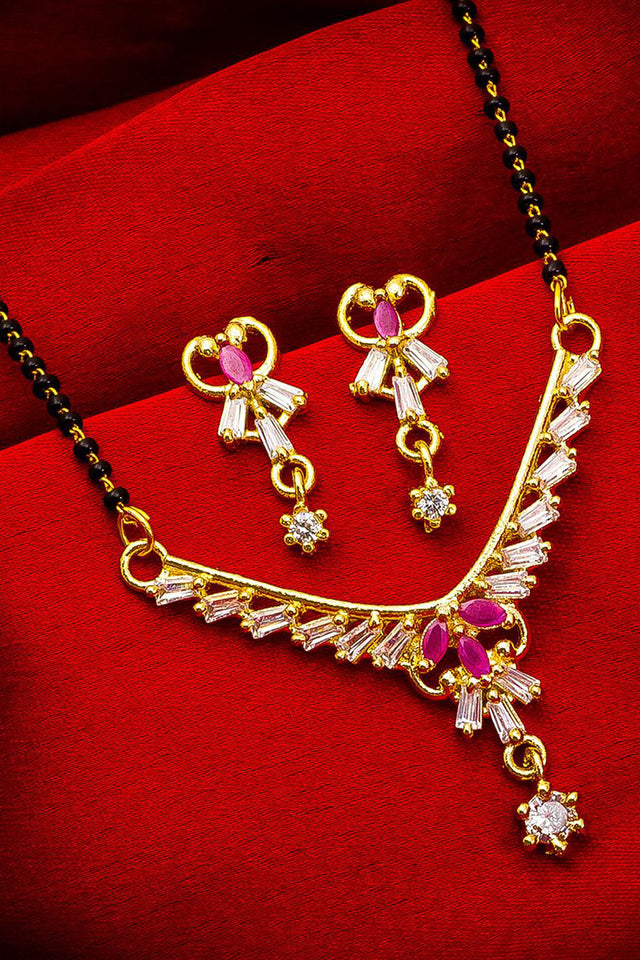 Buy Women's Alloy Mangalsutra Set in Gold and Pink Online