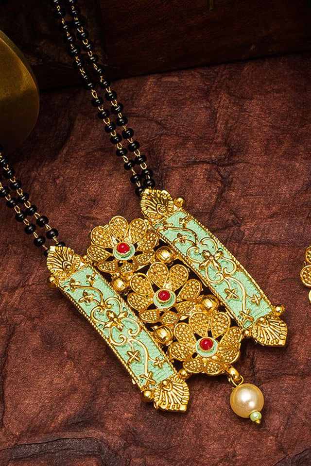 Shop Alloy Mangalsutra For Women's Set in Gold and Green At KarmaPlace