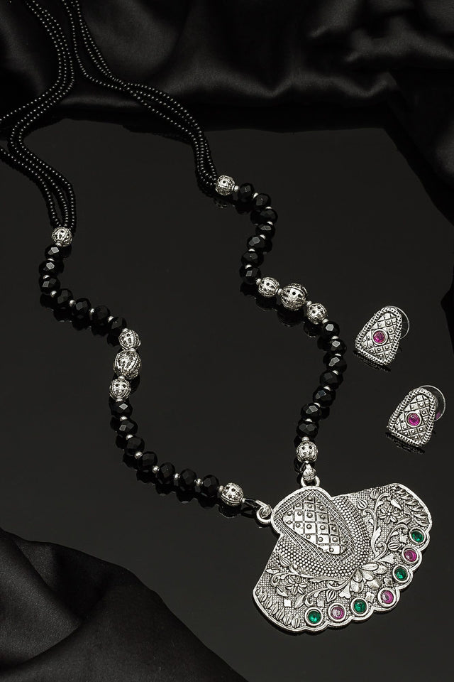 Buy Women's Oxidized Mangalsutra Set in Silver