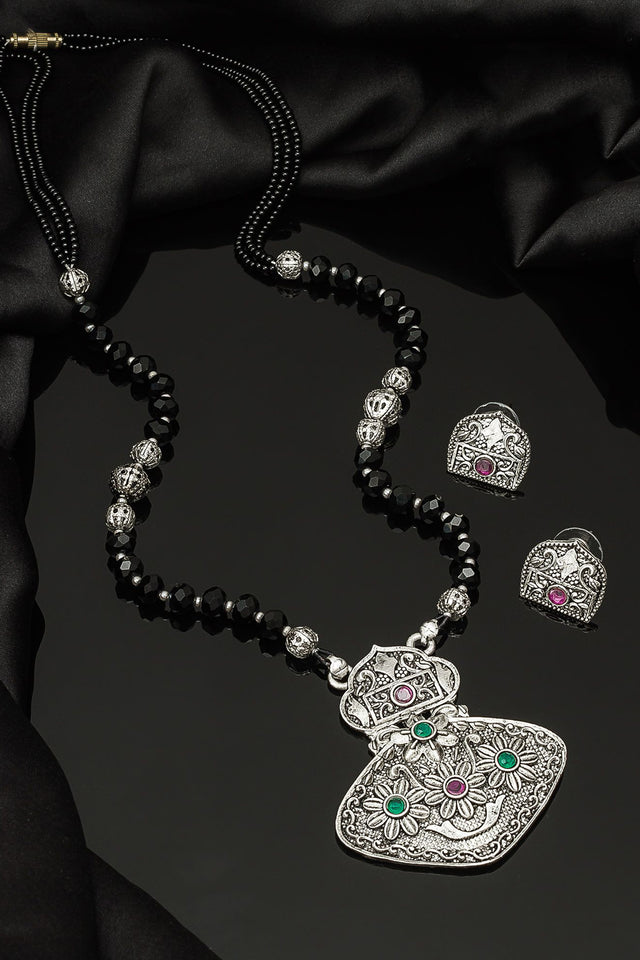 Buy Women's Oxidized Mangalsutra Set in Silver
