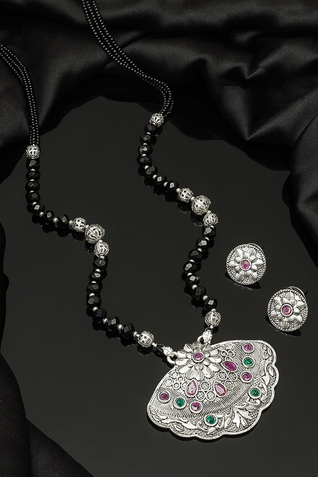 Buy Women's Oxidized Mangalsutra Set in Silver