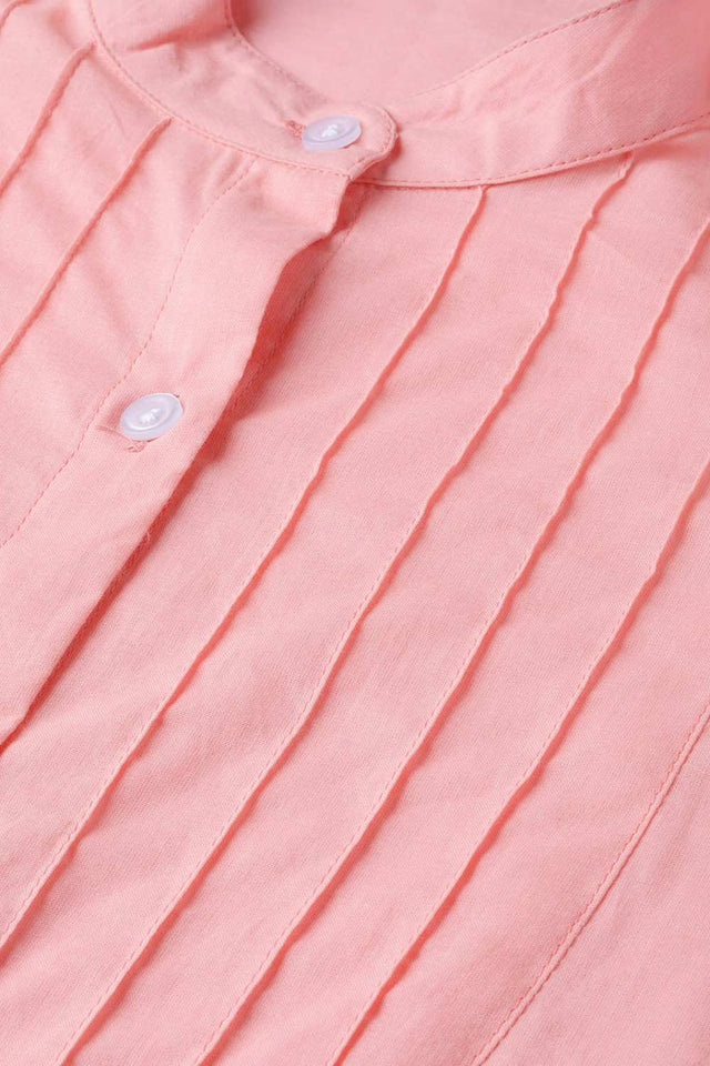 Buy Pastel pink Cotton Solid top with detailed sleeves Online - Back