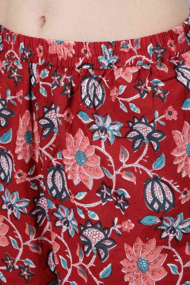 Buy Red Floral Printed Kurta With Trouser & Dupatta Online - Front