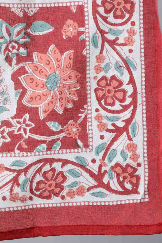 Buy Red Floral Printed Kurta With Trouser & Dupatta Online - Side
