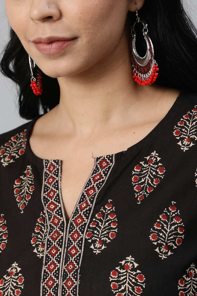 Buy Black Printed Straight Palazzo Suit Set Online - Back