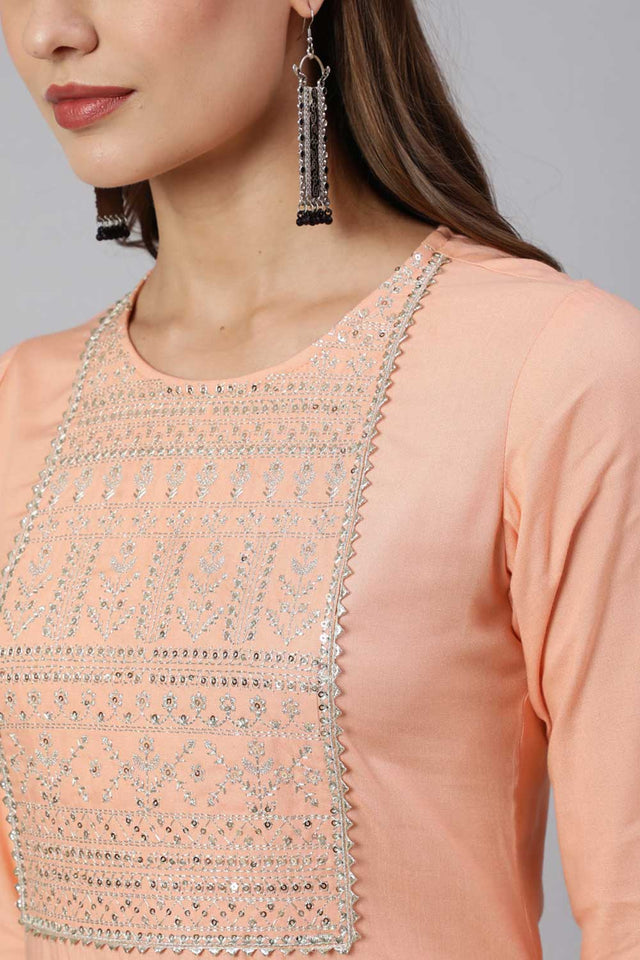 Buy Peach Rayon Embroidered Straight Kurta Online - Back