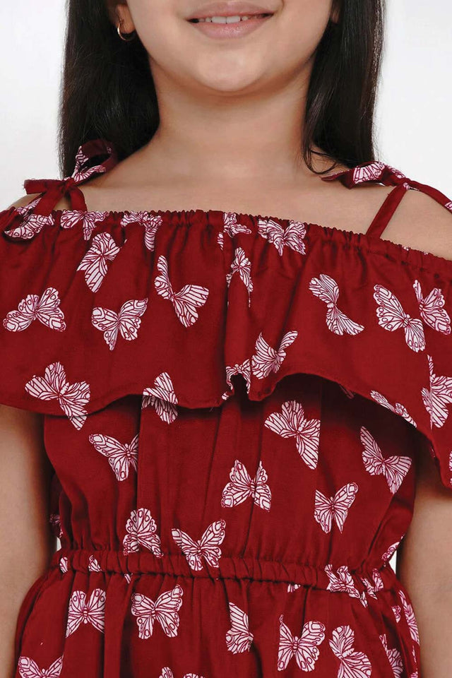 Buy Girl's Maroon And White Printed Basic Jumpsuit Online - Zoom In