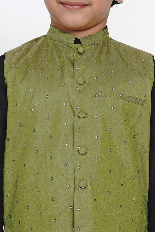 Buy Boy's Black Kurta Dhoti Set With Green Waistcoat Set Online - Back