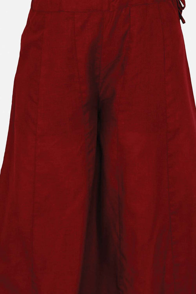 Buy Girl's Maroon And Gold Ethnic Motifs Foil Print Anarkali Kurta With Palazzos Online - Zoom Out