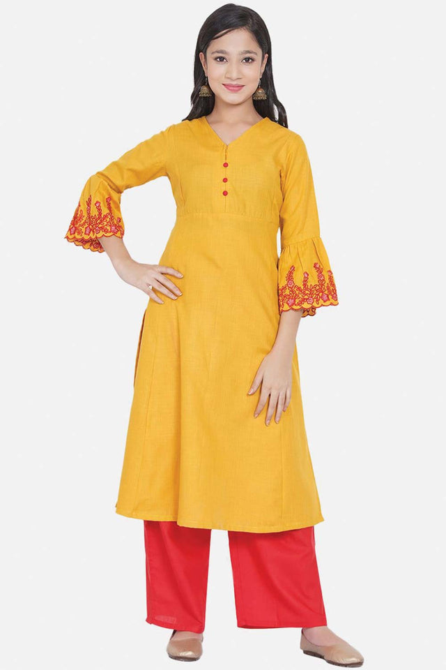 Buy Girl's Mustard Printed Clothing Set Online